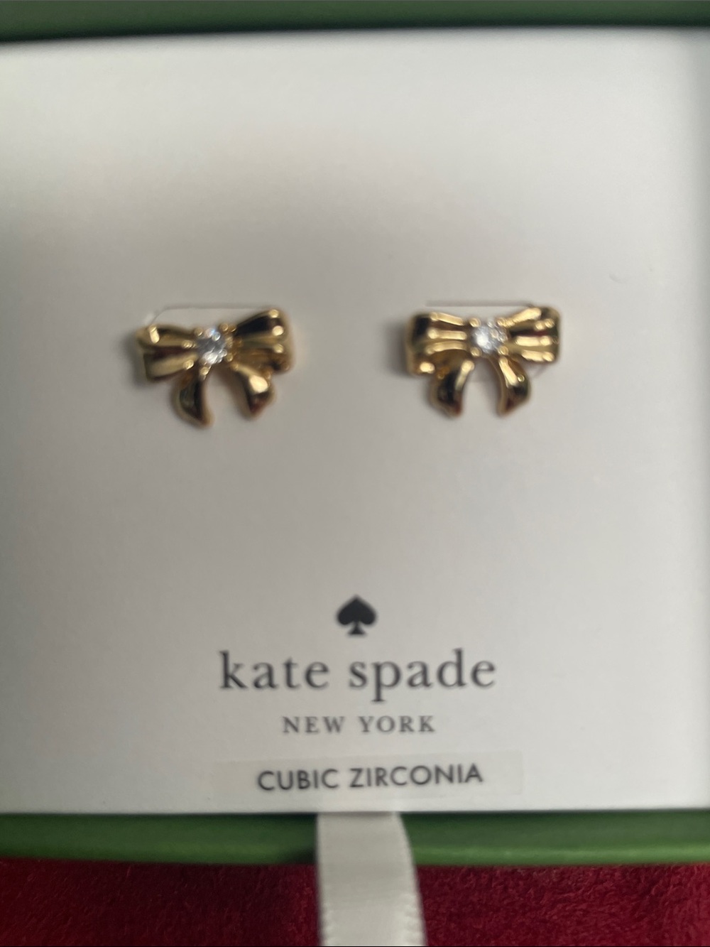 kate spade Gold Bow Stud Earrings with Cubic Zirconia NIB - Picture 2 of 5